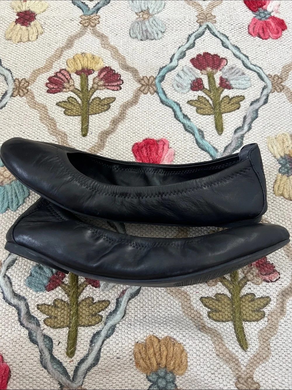 Tory Burch Minnie Travel Ballet Flats Black Leather Size 9